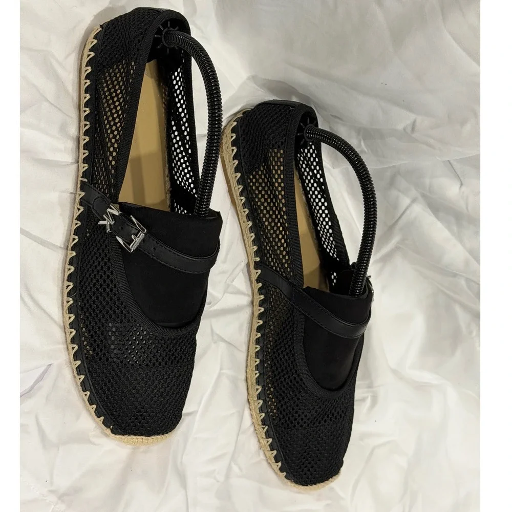 Michael Kors Black Mesh‎ Mary Jane Espadrille Flats MK Logo 10 Resortwear 106-09
